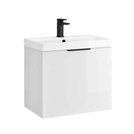 Axel 600mm Wall Unit White Gloss & Ceramic Basin