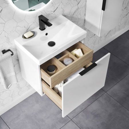 Axel 600mm Wall Unit White Gloss & Ceramic Basin - Image 3
