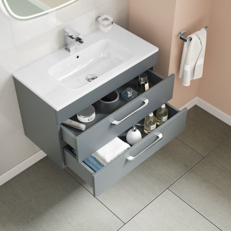Ezra 800mm 2 Drawer Wall Unit Lead Grey - Image 2
