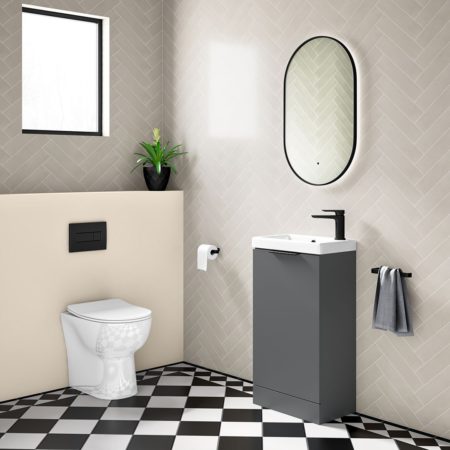 Axel 470mm 1 Door Floor Unit Lead Grey & Basin - Image 2