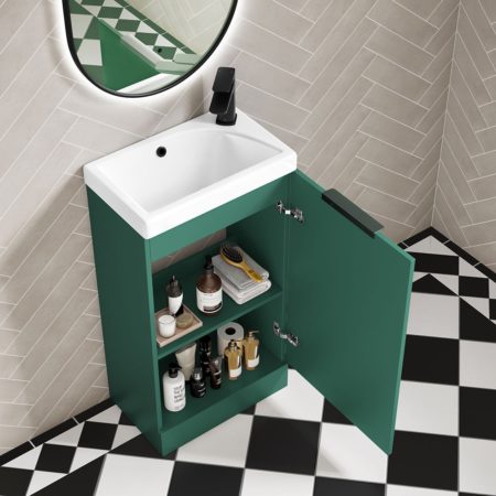 Axel 470mm 1 Door Floor Unit Forest Green & Basin - Image 3