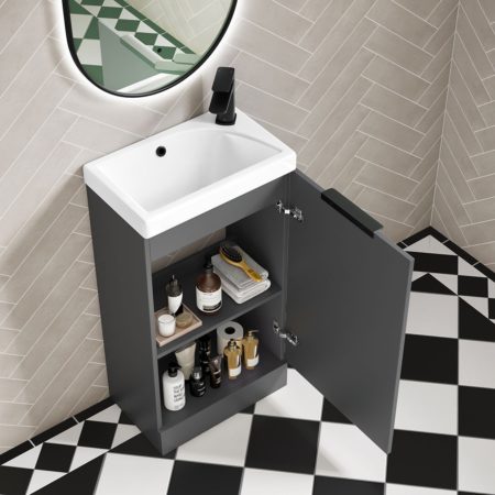 Axel 470mm 1 Door Floor Unit Lead Grey & Basin - Image 3
