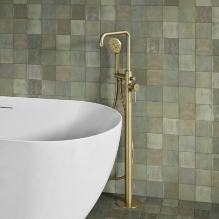 Ryver Fluted Floorstanding Bath Shower Mixer Brushed Brass - Image 2